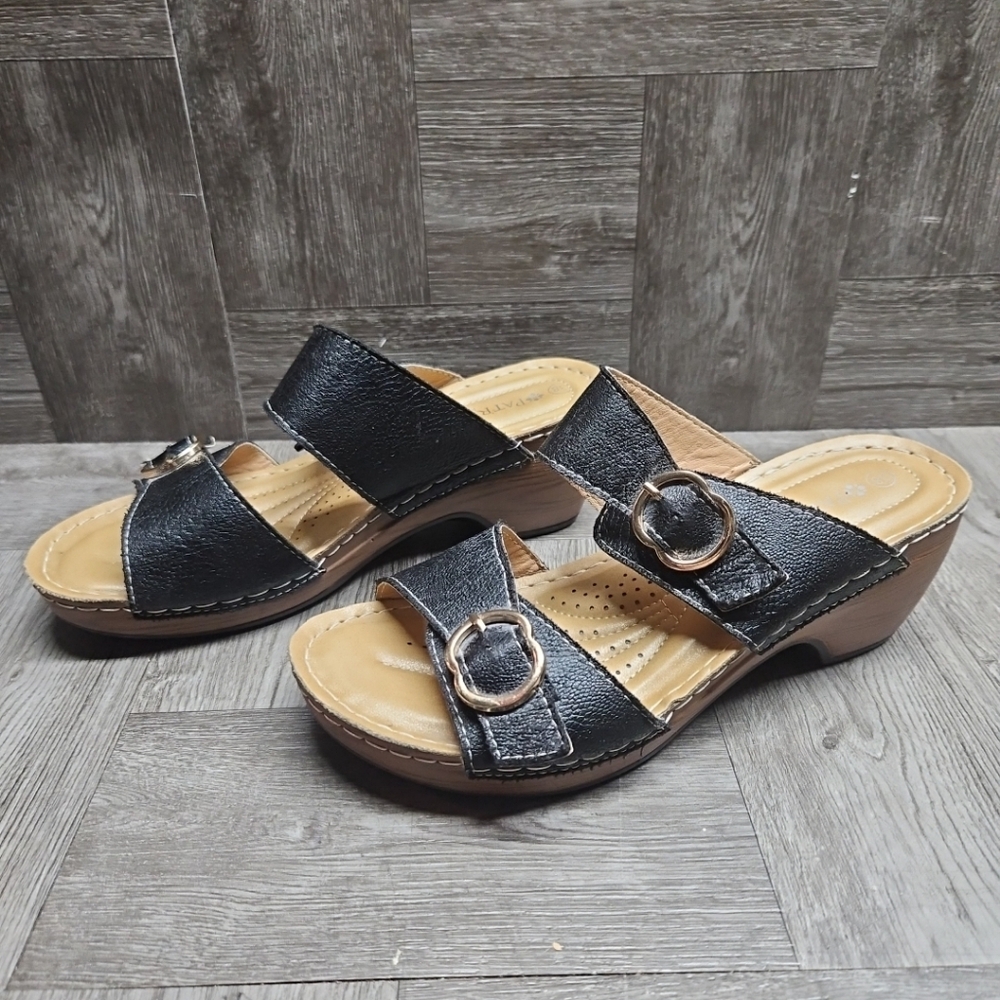 Patrizia by Spring Step Sandals Black Wedge Women's Size 7.5